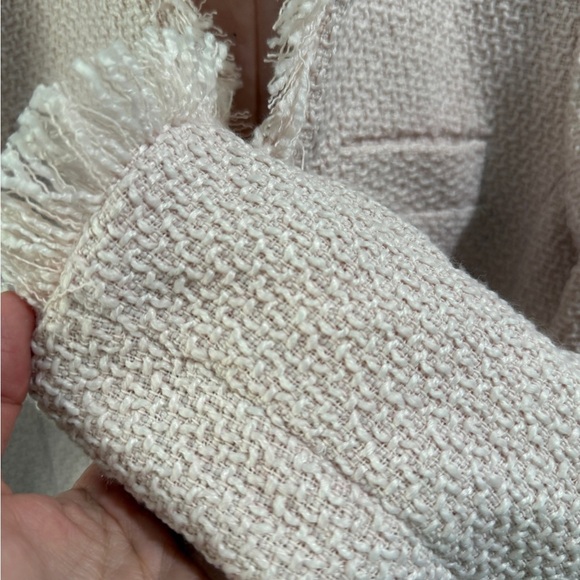 Pink Frayed Edge Fringe Women's Tweed Long Boucle Blazer barbie - Picture 10 of 11